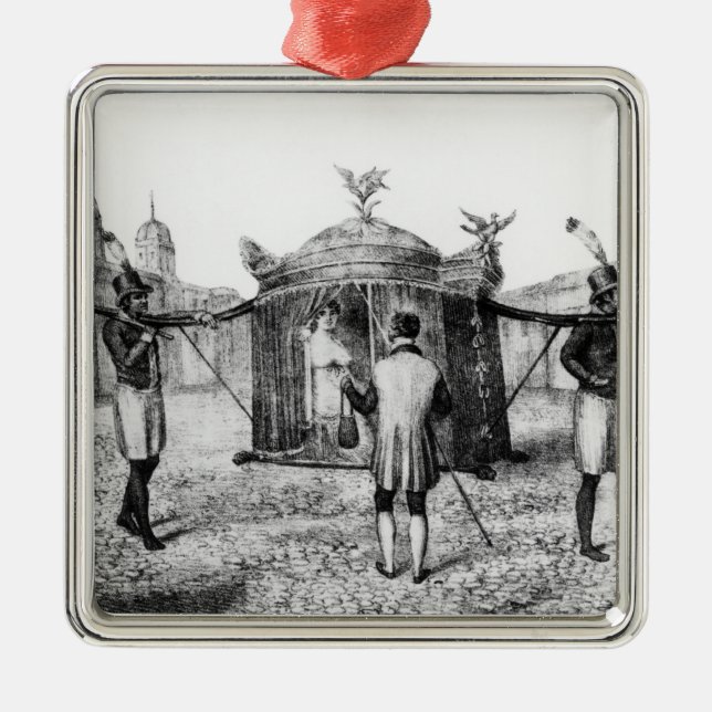 A Brazilian Sedan Chair and a Person Begging Metal Ornament (Front)