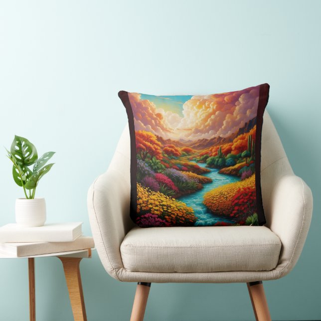A Breathtaking Fantasy Landscape AI Art - Xzendor7 Throw Pillow (Chair)