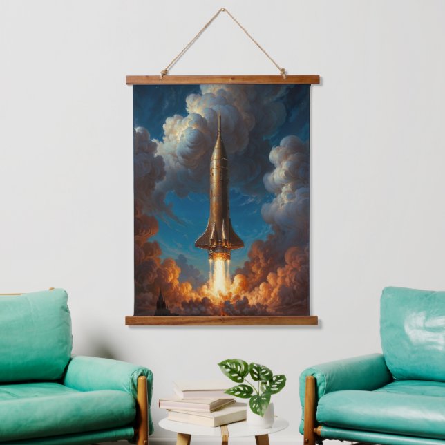 A Breathtaking Retro Fusion Rocket Launch Hanging Tapestry (Living Room)