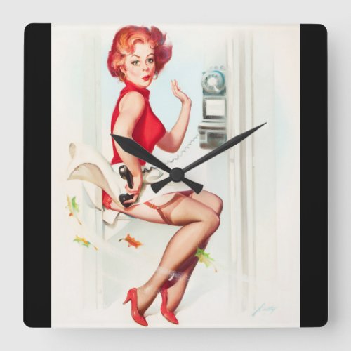 A Breeze in the Phone Booth Pin Up Art Square Wall Clock
