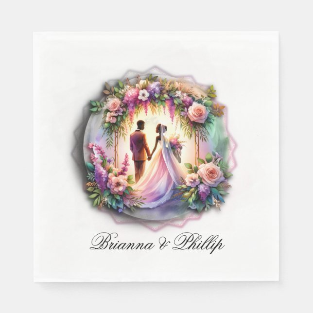 A Bride and Groom Moonlight Floral Wedding  Napkins (Front)