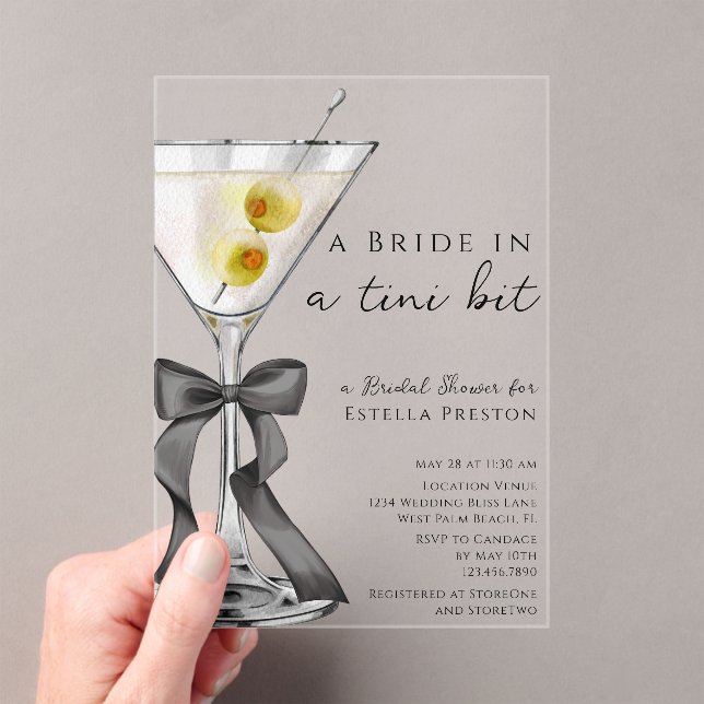 A Bride in a Tini Bit Dirty Martini Bridal Shower Acrylic Invitations (Insitu (Handheld))