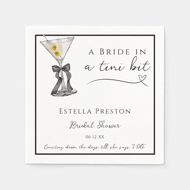 A Bride In a Tini Bit Dirty Martini Bridal Shower Napkins (Front)