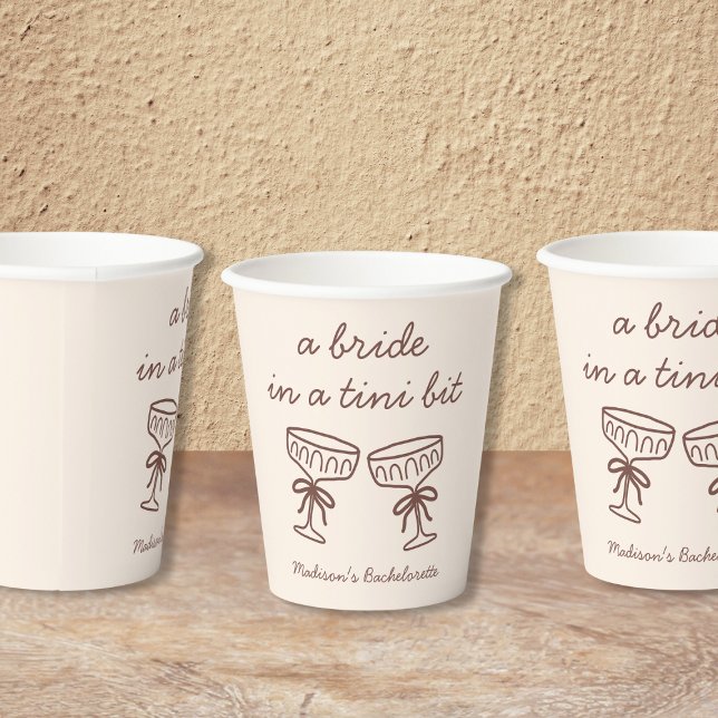 A Bride In A Tini Bit Espresso Martini Bach Party Paper Cups (A Bride In A Tini Bit Espresso Martini Bach Party Paper Cups)