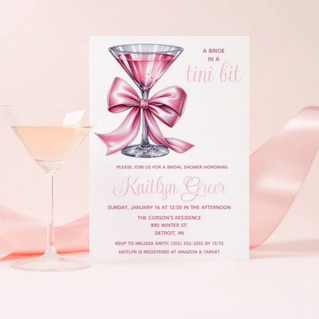 A Bride in a Tini Bit, Pink Martini Bridal Shower Invitation (Creator Uploaded)