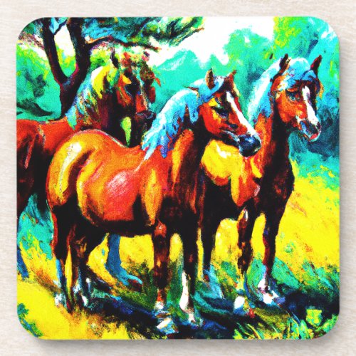A Bright and Cheerful Horse Art Piece Buy Now Beverage Coaster