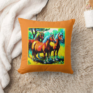 A Bright and Cheerful Horse Art Piece. Buy Now Throw Pillow
