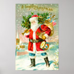 A bright Christmas Poster<br><div class="desc">A bright Christmas vintage Santa scene.</div>