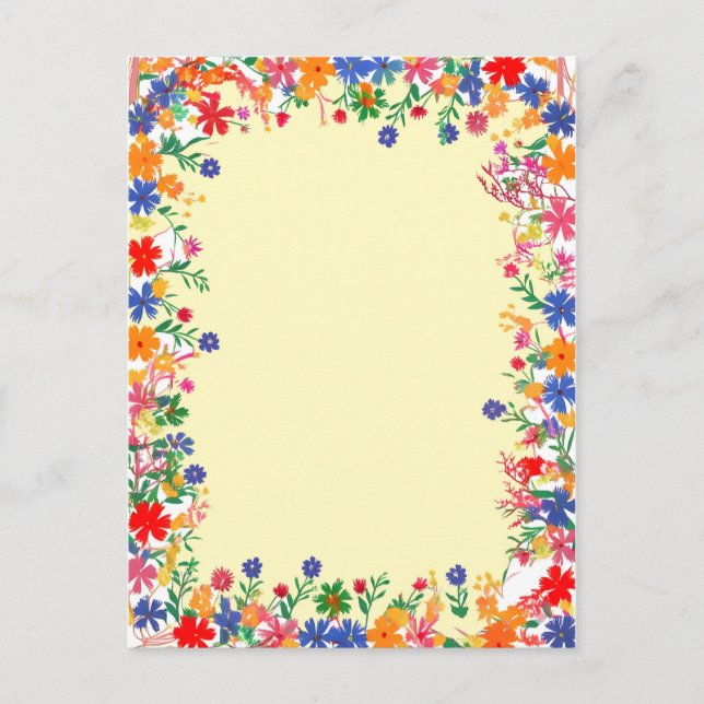 A bright, colorful floral border  postcard (Front)