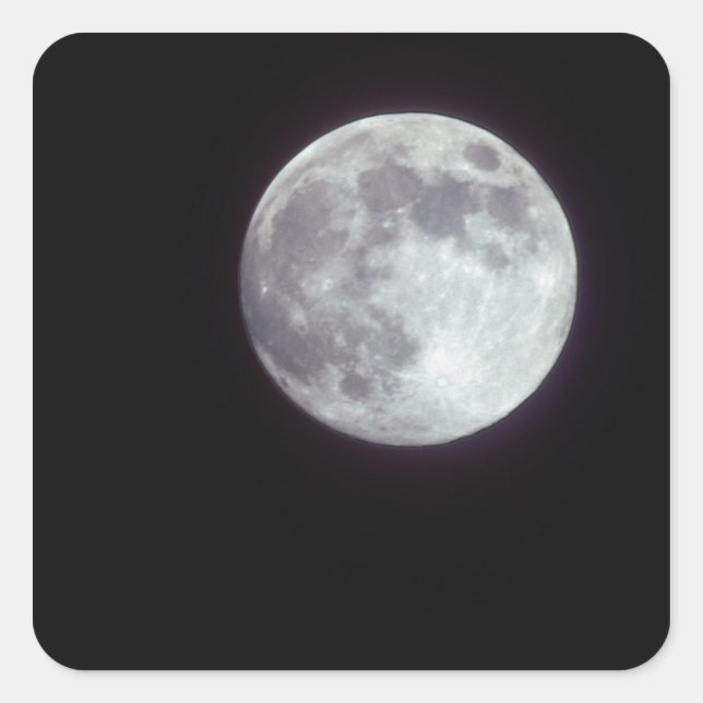 A bright full moon in a black night sky. square sticker (Front)