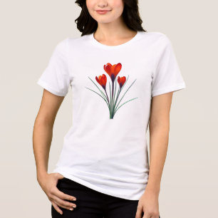 A Bright Red Tulip on a Woman Black Short Sleeve Tri-Blend Shirt