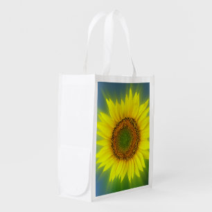 a bright sunflower reusable grocery bag