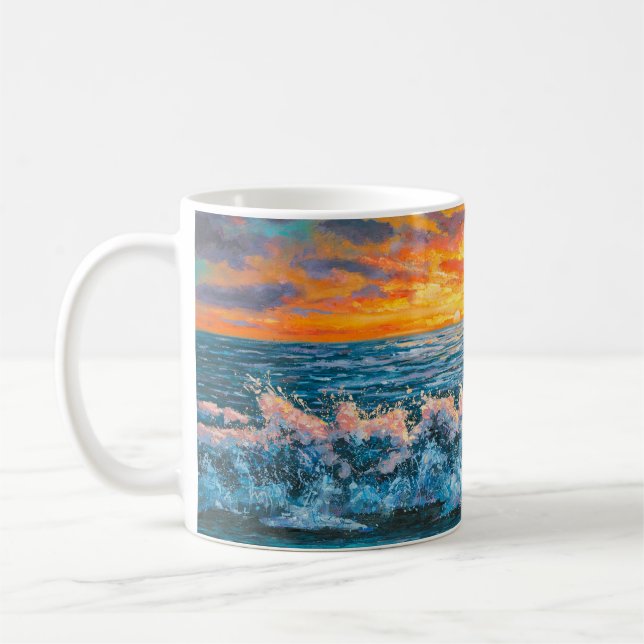 A bright sunset during a storm. An oil painting on Coffee Mug (Left)