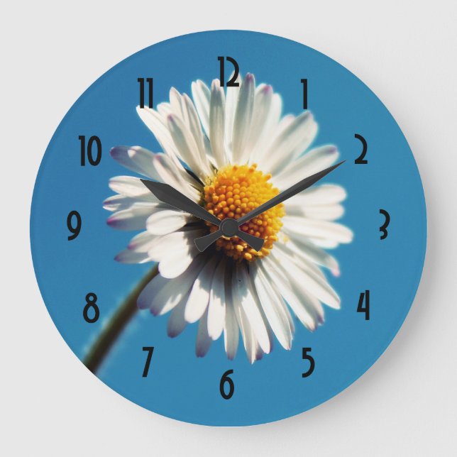 A Bright White Daisy under a Big Blue Sky Large Clock (Front)