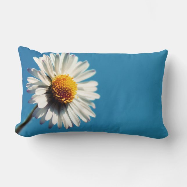 A Bright White Daisy under a Big Blue Sky Lumbar Pillow (Front)