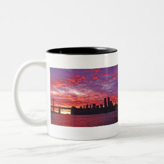 A Brilliant Sunset With The Silhouette Of The  Low Two-Tone Coffee Mug