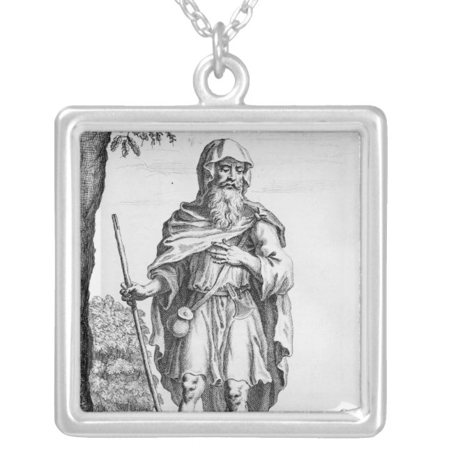 A British Druid, engraved by van der Gucht, 1723 Silver Plated Necklace (Front)