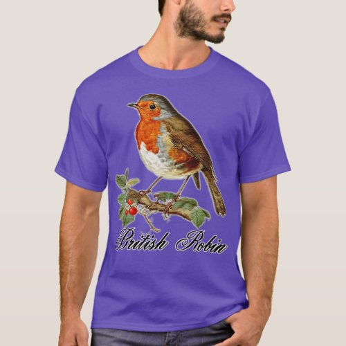 a british robin sitting on a branch T_Shirt