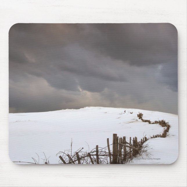 A Broken Fence Along A Snow Covered Field Mouse Pad (Front)