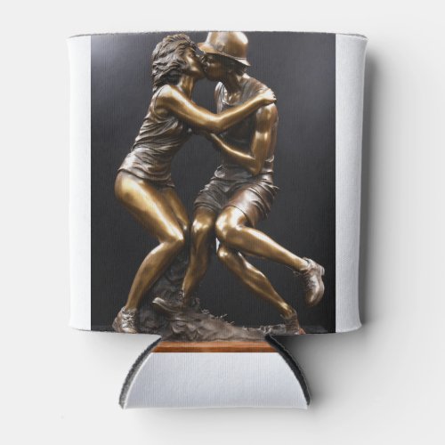A bronze sculpture of a couple kissing  can cooler
