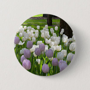 A brooch with lovely white and violet flowers. button