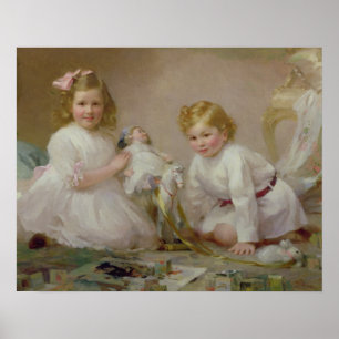 A Brother and Sister Playing, 1915 Poster