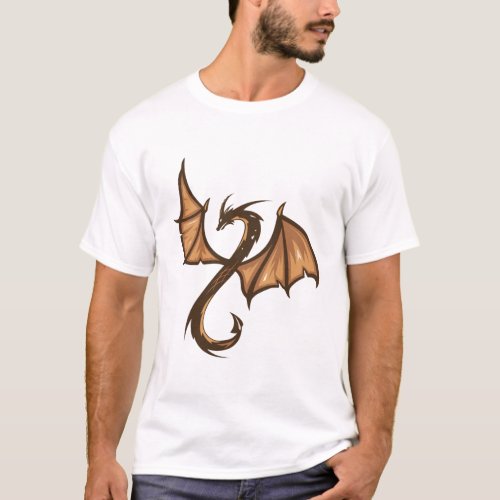 A brown and black dragon with a long tail T_shirts