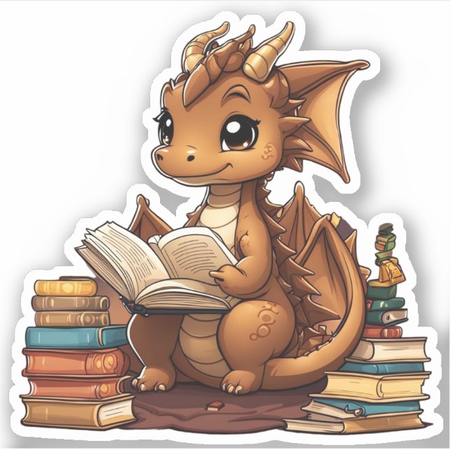 A Brown Dragon Reading Sticker (Front)