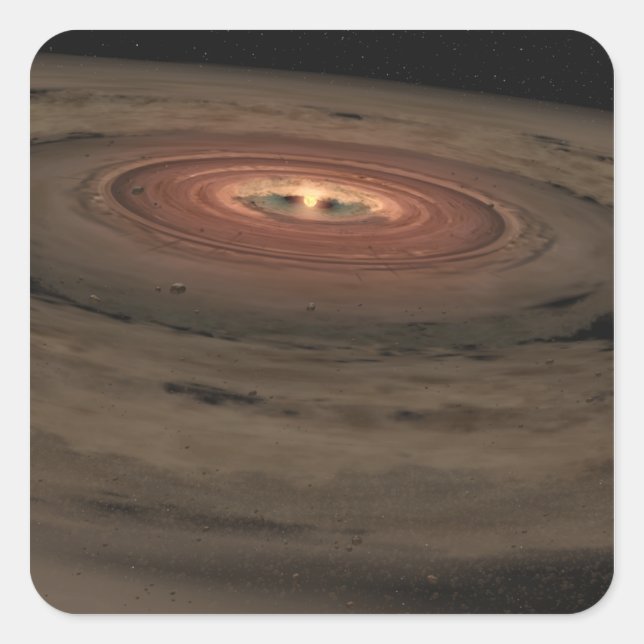 A brown dwarf surrounded by a swirling disk square sticker (Front)