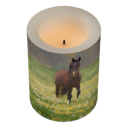 A Brown Horse in a Field with Dandelions Flameless Candle