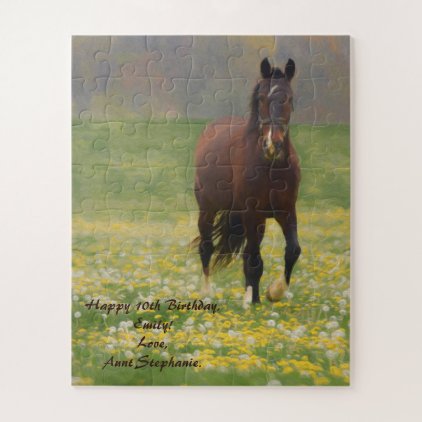 A Brown Horse in a Field with Dandelions Jigsaw Puzzle