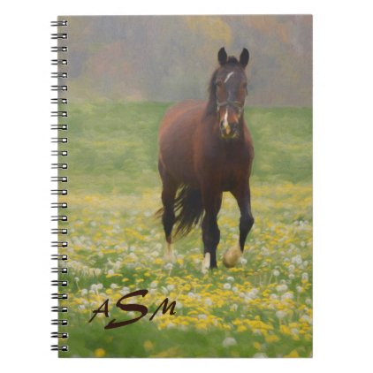A Brown Horse in a Field with Dandelions Notebook