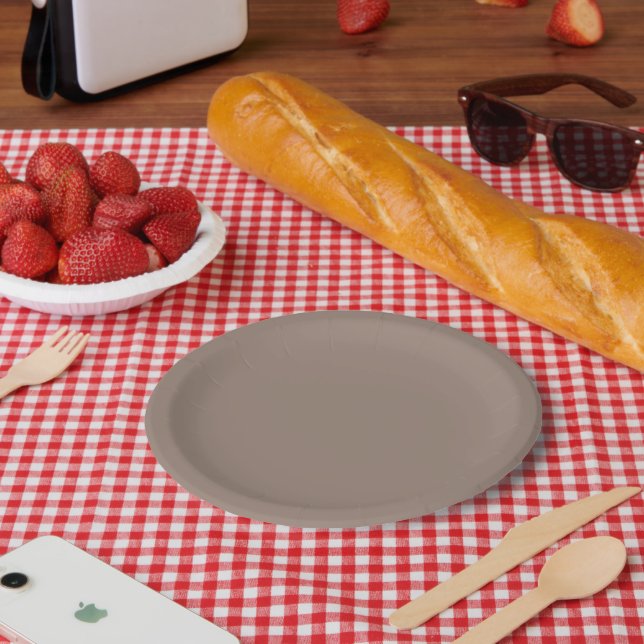 a brown wall with a clock on it paper plates (Picnic)