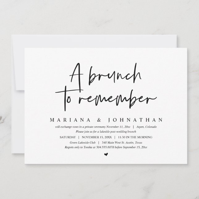 A Brunch To Remember, Wedding Elopement Party Invitation (Front)