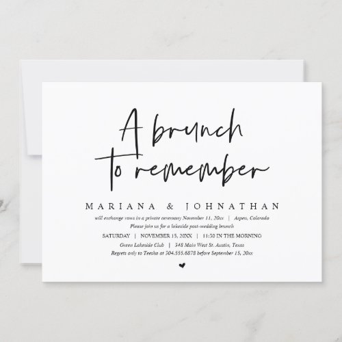 A Brunch To Remember Wedding Elopement Party Invitation