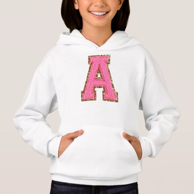 A - Bubblegum Glitter Varsity Letter Patches   Hoodie (Front)
