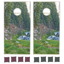 A Buck Rests at a Cascading River