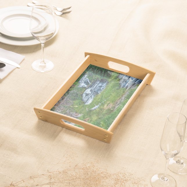 A Buck Rests at a Cascading River Serving Tray (Front)