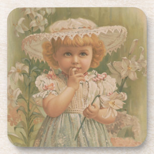 "A Budding Easter" Vintage Illustration, ca. 1890 Beverage Coaster