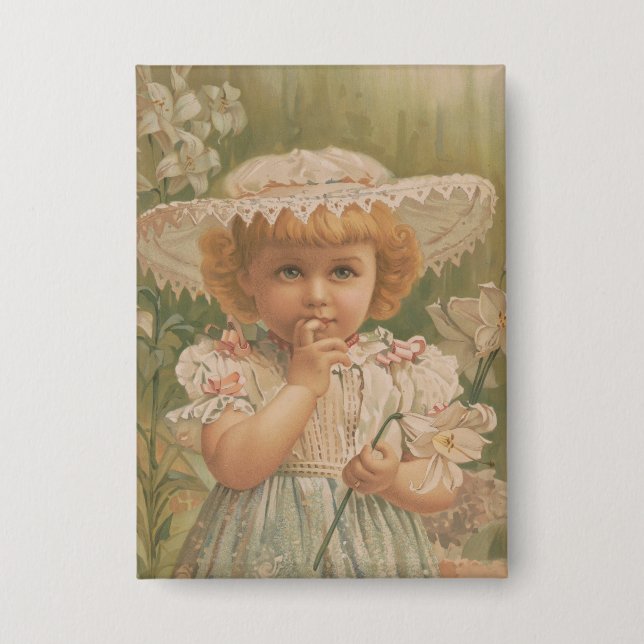 "A Budding Easter" Vintage Illustration, ca. 1890 Button (Front)