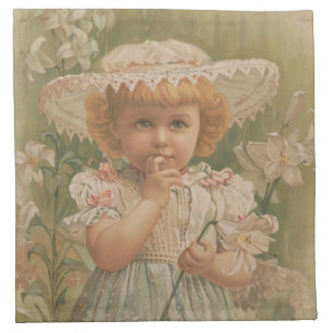 "A Budding Easter" Vintage Illustration, ca. 1890 Cloth Napkin