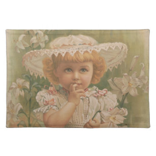 "A Budding Easter" Vintage Illustration, ca. 1890 Cloth Placemat