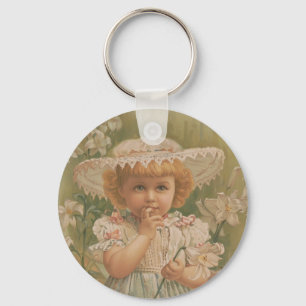 "A Budding Easter" Vintage Illustration, ca. 1890 Keychain