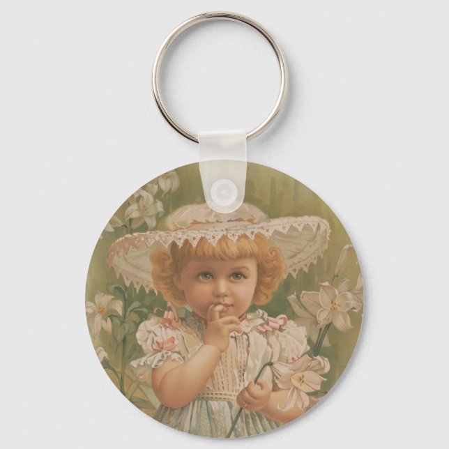 "A Budding Easter" Vintage Illustration, ca. 1890 Keychain (Front)