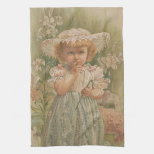 "A Budding Easter" Vintage Illustration, ca. 1890 Kitchen Towel