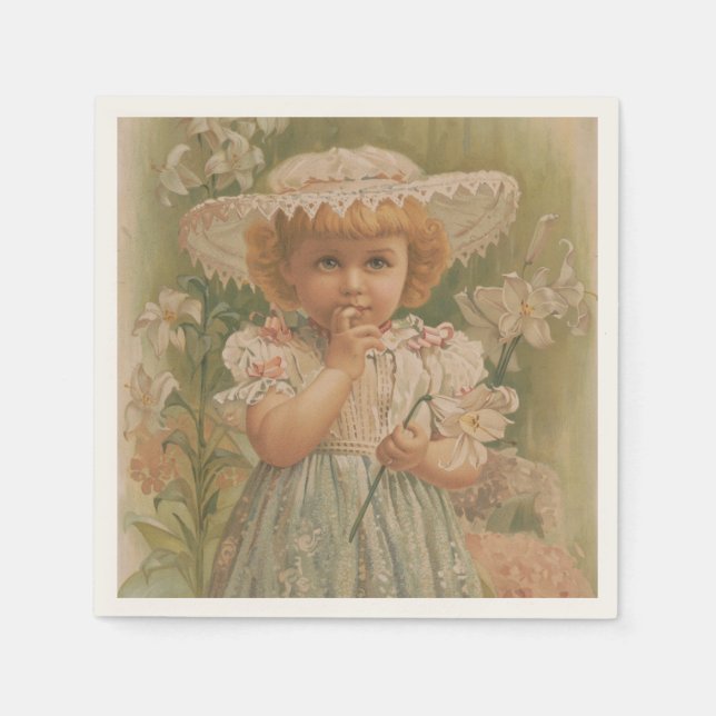 "A Budding Easter" Vintage Illustration, ca. 1890 Napkins (Front)