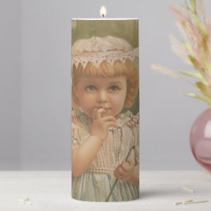 "A Budding Easter" Vintage Illustration, ca. 1890 Pillar Candle