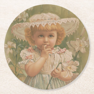 "A Budding Easter" Vintage Illustration, ca. 1890 Round Paper Coaster