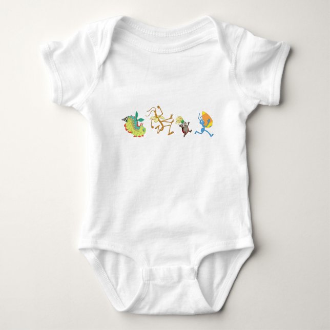 A Bug's Life's characters chase after candy corn Baby Bodysuit (Front)