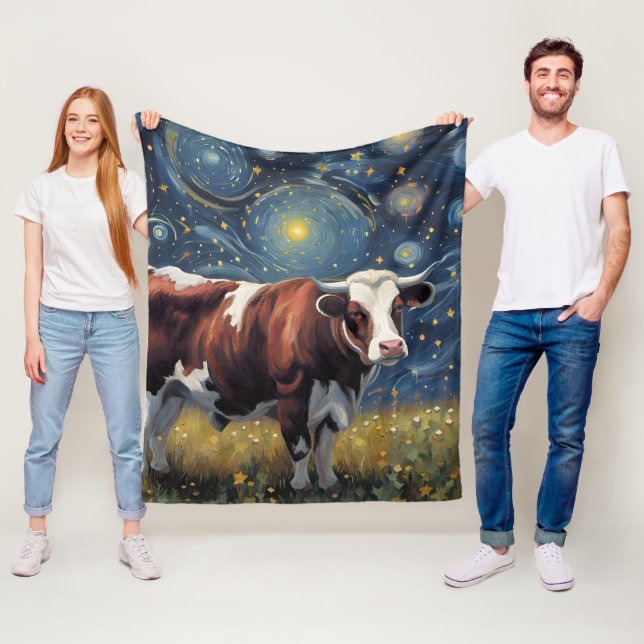 A Bull in The Starry Night Fleece Blanket (In Situ)